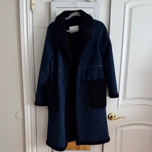 Zara Dark Blue Teddy Jacket suede and shearling detail